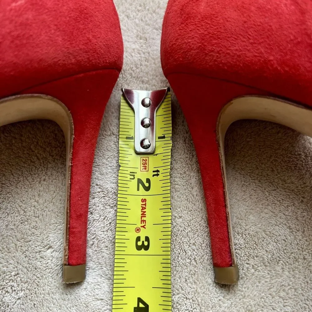 Minelli Spain Red Suede Scalloped Edge Pump Heel Ankle Strap Women EU 38 US‎ 7.5